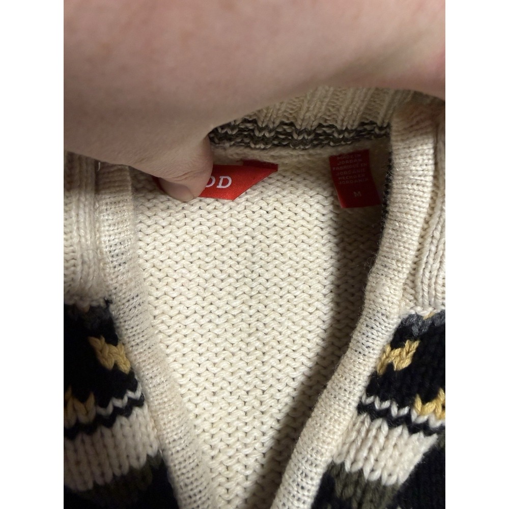IZOD Sweater Mens M White Fair Isle Quarter Zip Nordic Knit Pullover Winter - Picture 2 of 4